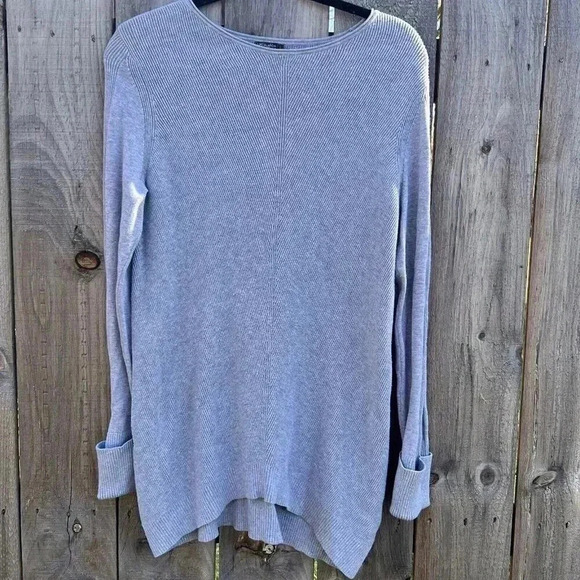 J. Mclaughlin Women Gray Long Sleeve Ribbed Knit Crew Neck Sweater Large Casual - Picture 1 of 6